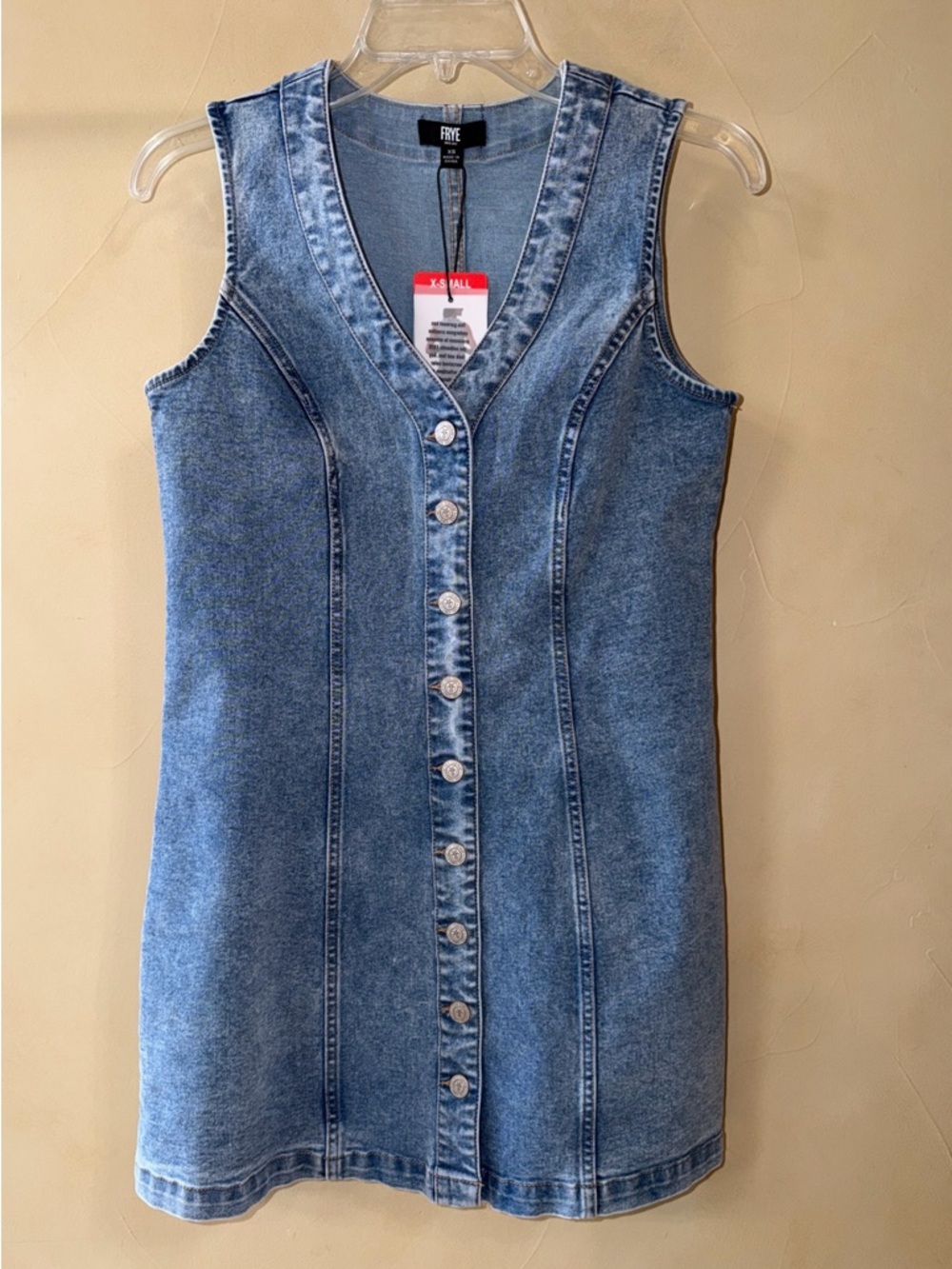 FRYE Denim Button Front Sleeveless A-Line Dress Blue Short Size Extra Small